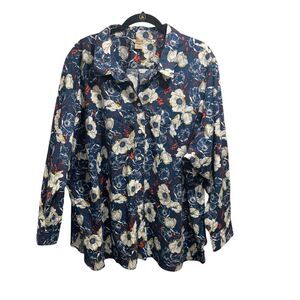 Duluth Trading Co Floral Button-Up Shirt - Blue and White